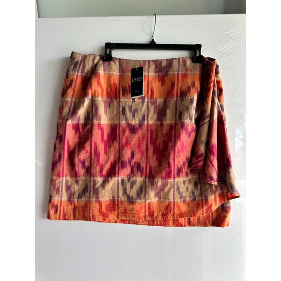NWT $145 LAUREN Ralph Lauren Plus SIZE Skirt  Geo-Motif Cotton-Linen Wrap - Picture 2 of 12